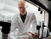 David Neilsen undertaking TIGER (Toxic Industrial Gas Evaluation Rig) for research with test canisters, fabric swatches or bulk adsorbent samples against a range of toxic industrial chemicals (TIC).