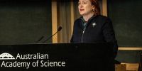 An image of the Chief Defence scientist address the symposium