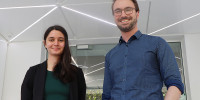 University of Adelaide undergraduate Nicole Jefferies and Defence scientist Dr James Biddle