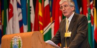 Dr Bob Mathews accepting his award at The Hague. Photo courtesy of Henry Arvidsson/OPCW.