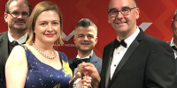 Chief Defence Scientist Professor Tanya Monro presents the Eureka prize to Team Grey Scan