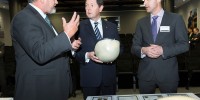 Dr Alex Zelinsky, Minister for Defence and Mr Adam Fairbairn from Amor Composite Pty Ltd.