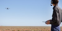 A DST Quadcopter being flown at the Woomera Test Range in SA.