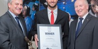 Rhys Lehmann with Dr Zelinsky and Air Commodore Noel Schmidt during the awards presentation. 