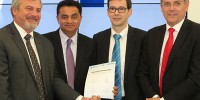L-R: Chief Defence Scientist Dr Alex Zelinsky, Professor Arun Sharma (QUT Deputy Vice-Chancellor), Michael Wycisk (Siemens AG) and Jeff Connolly (Siemens Australia CEO)