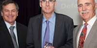 A photo of Chief Defence Scientist, Dr Alex Zelinsky, award recipient, Dr Doug Cato and Minister for Defence Science and Personnel, Mr Warren Snowdon.